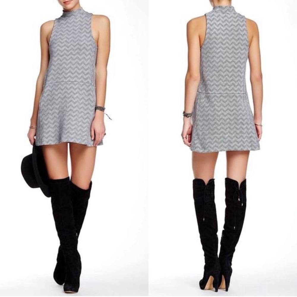 Free People Gray Chevron Sleeveless Mock Neck Mini Dress